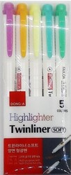 Dong-A Twinliner Soft Fosforlu Kalem Çift Taraflı 5 li Set - Dong-A
