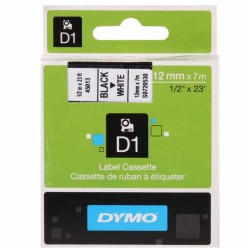 Dymo D1 Yedek Şerit 12 mm. x 7 mt. Beyaz/Siyah (45013) - Dymo