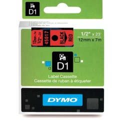 Dymo D1 Yedek Şerit 12 mm. x 7 mt. Kırmızı/Siyah (45017) - 5 li pk. - Dymo