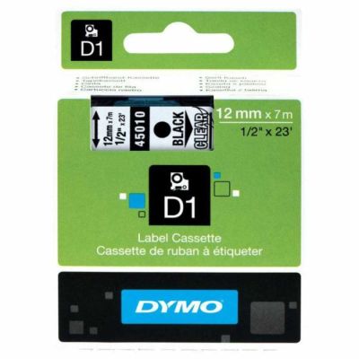 Dymo D1 Yedek Şerit 12 mm. x 7 mt. Şeffaf/Siyah (45010) - 5 li pk. - 1