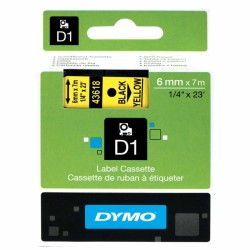 Dymo D1 Yedek Şerit 6 mm. x 7 mt. Sarı/Siyah (43618) - 5 li pk. - Dymo
