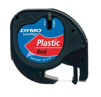 Dymo LetraTag Plastik Şerit 12 mm. x 4 mt. Kırmızı (59424) - 1