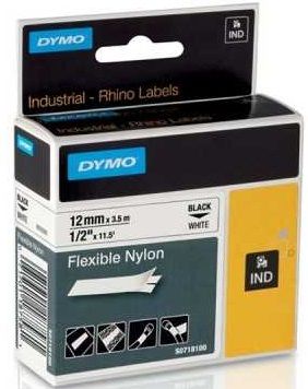 Dymo RhinoPRO Esnek Naylon Şerit 12mmx3,5m Beyaz/Siyah - 5 li pk. - 1