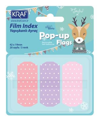 Kraf İndex Film (PP) 42x19mm Pop-Up 3 Renk 20 yp. Pastel Mor/Pembe Puantiyeli - 1