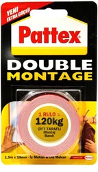 Pattex Double Montage Şeffaf Çift Taraflı Montaj Bandı 120 kg 19 mm x 1.5 m - Pattex