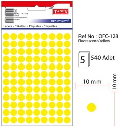Tanex Yuvarlak Ofis Etiketi 10mm Fosforlu Sarı - Tanex