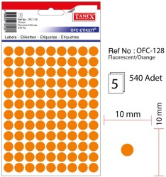 Tanex Yuvarlak Ofis Etiketi 10mm Fosforlu Turuncu - Tanex