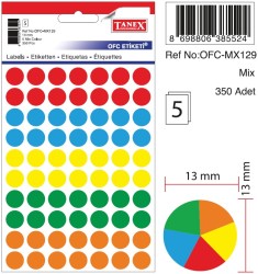 Tanex Yuvarlak Ofis Etiketi 13mm Karışık Renkli - Tanex