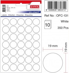 Tanex Yuvarlak Ofis Etiketi 19mm Beyaz - Tanex