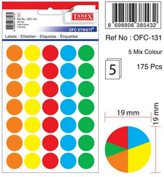 Tanex Yuvarlak Ofis Etiketi 19mm Karışık Renkli - Tanex