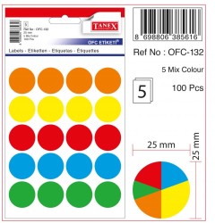 Tanex Yuvarlak Ofis Etiketi 25mm Karışık Renkli - Tanex