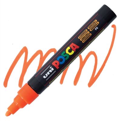 Uni PC-5M Posca Renkli Poster Markörü (1.8-2.5 mm) Floresan Turuncu - 1