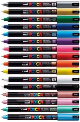 Uni Posca PC-1MR Renkli Poster Markörü (0.7 mm) 16'lı Set - 1