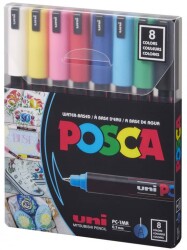 Uni Posca PC-1MR Renkli Poster Markörü 0.7 mm 8'li Set Ana Renkler - Uni-Ball