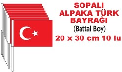 Vatan 20x30cm.Sopalı Alpaka Türk Bayrağı - Vatan